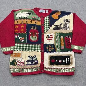 Signatures Northern Isles Sweater Women's 2X Hand Knit Animals Teacher Cardigan
